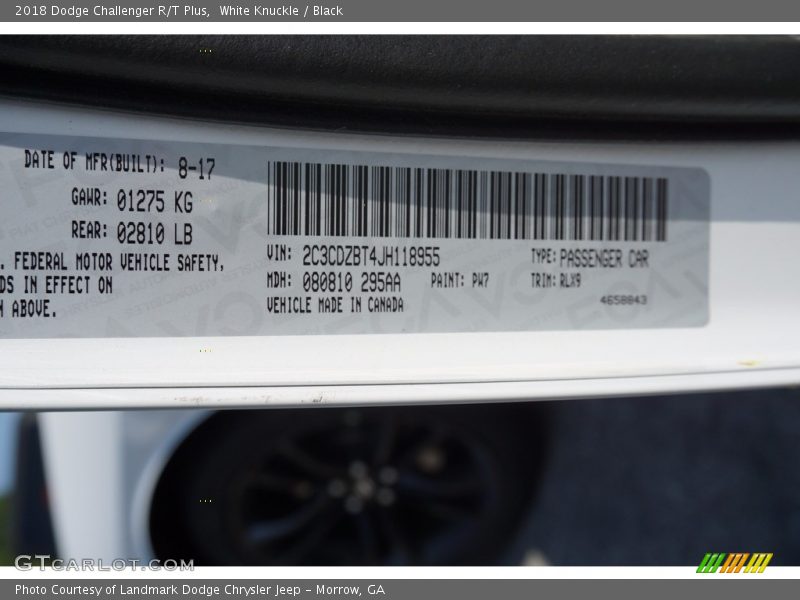 White Knuckle / Black 2018 Dodge Challenger R/T Plus