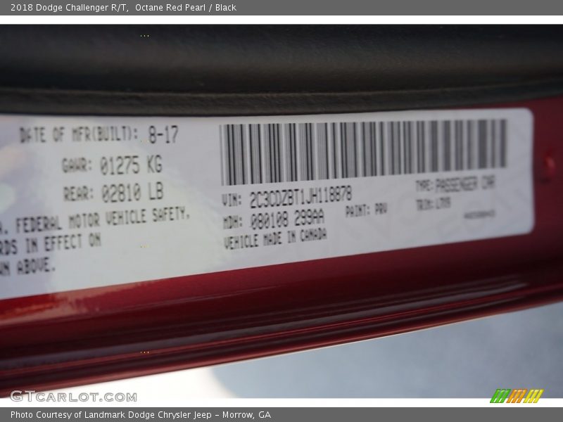 2018 Challenger R/T Octane Red Pearl Color Code PRV