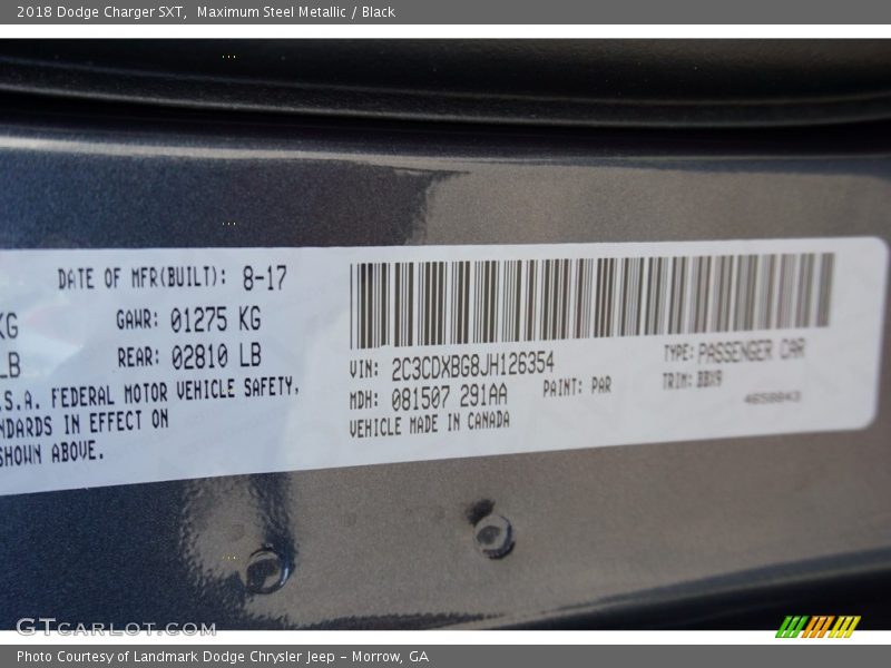 Maximum Steel Metallic / Black 2018 Dodge Charger SXT
