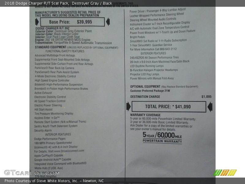 Destroyer Gray / Black 2018 Dodge Charger R/T Scat Pack