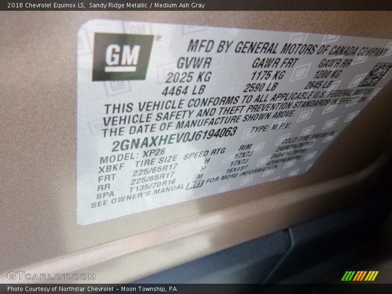 Sandy Ridge Metallic / Medium Ash Gray 2018 Chevrolet Equinox LS
