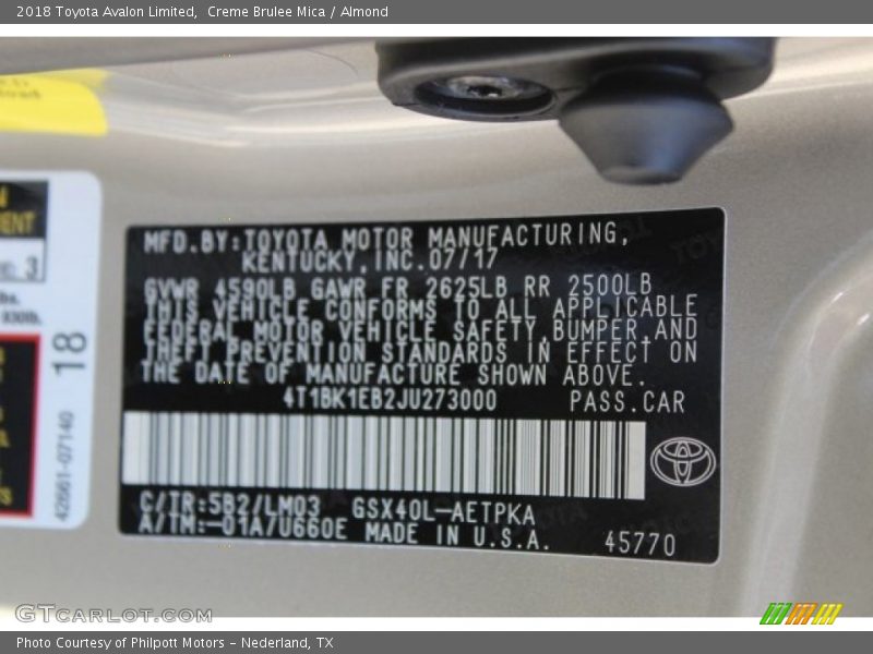 Creme Brulee Mica / Almond 2018 Toyota Avalon Limited