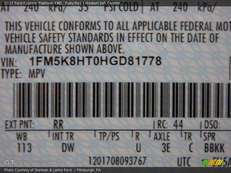 Ruby Red / Medium Soft Ceramic 2017 Ford Explorer Platinum 4WD