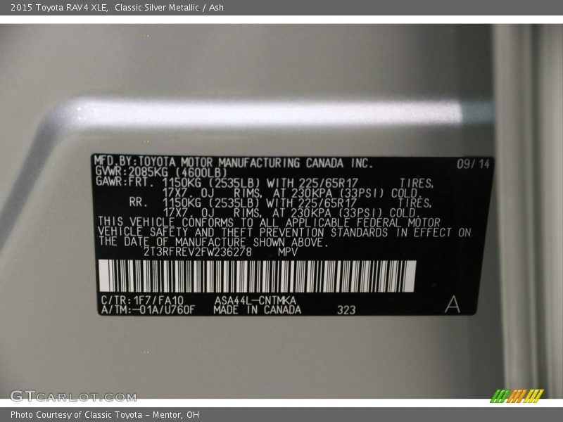 Classic Silver Metallic / Ash 2015 Toyota RAV4 XLE