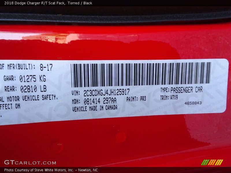 2018 Charger R/T Scat Pack Torred Color Code PR3