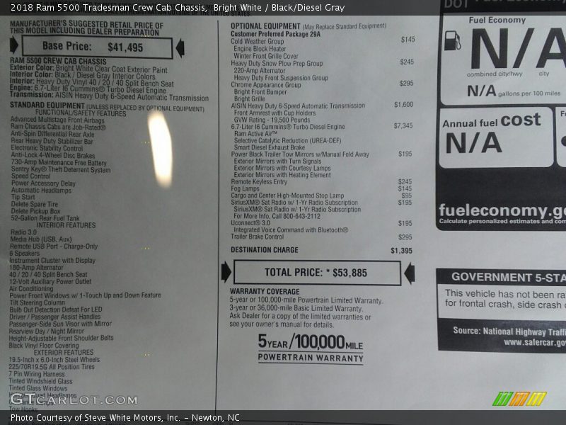 Bright White / Black/Diesel Gray 2018 Ram 5500 Tradesman Crew Cab Chassis