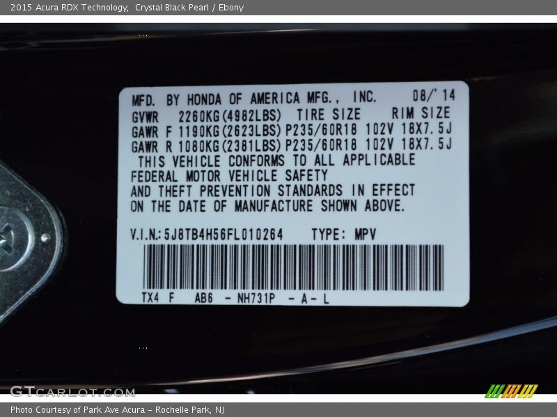 Crystal Black Pearl / Ebony 2015 Acura RDX Technology