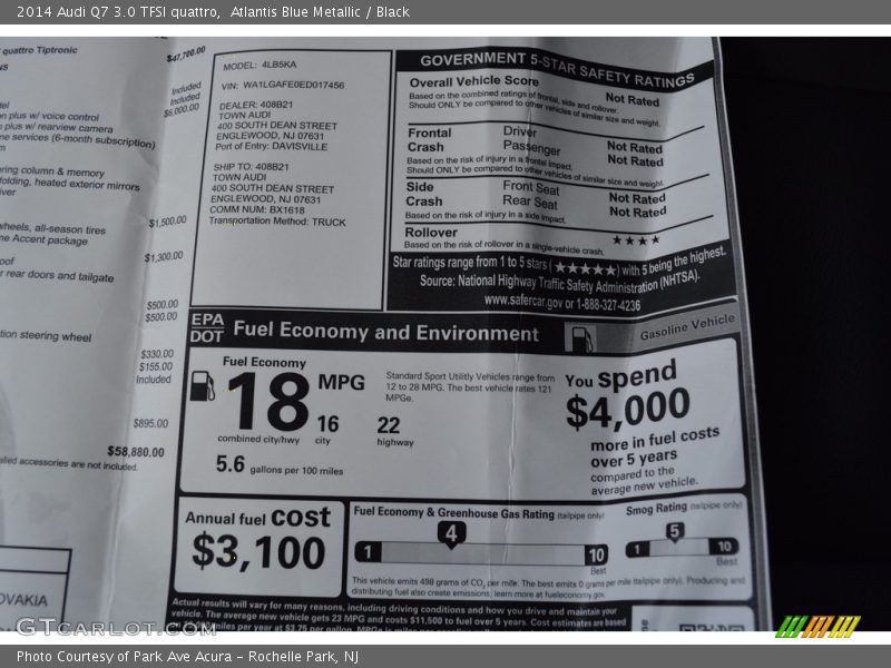 Atlantis Blue Metallic / Black 2014 Audi Q7 3.0 TFSI quattro