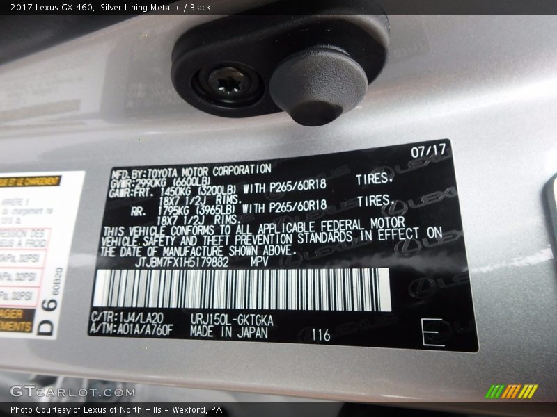 Silver Lining Metallic / Black 2017 Lexus GX 460