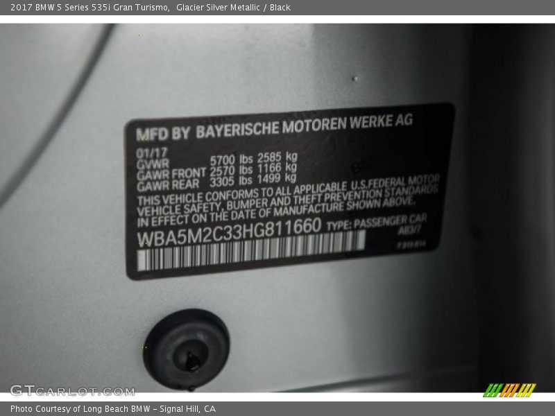2017 5 Series 535i Gran Turismo Glacier Silver Metallic Color Code A83