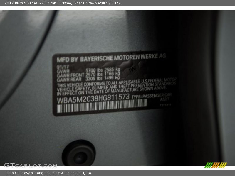 Space Gray Metallic / Black 2017 BMW 5 Series 535i Gran Turismo