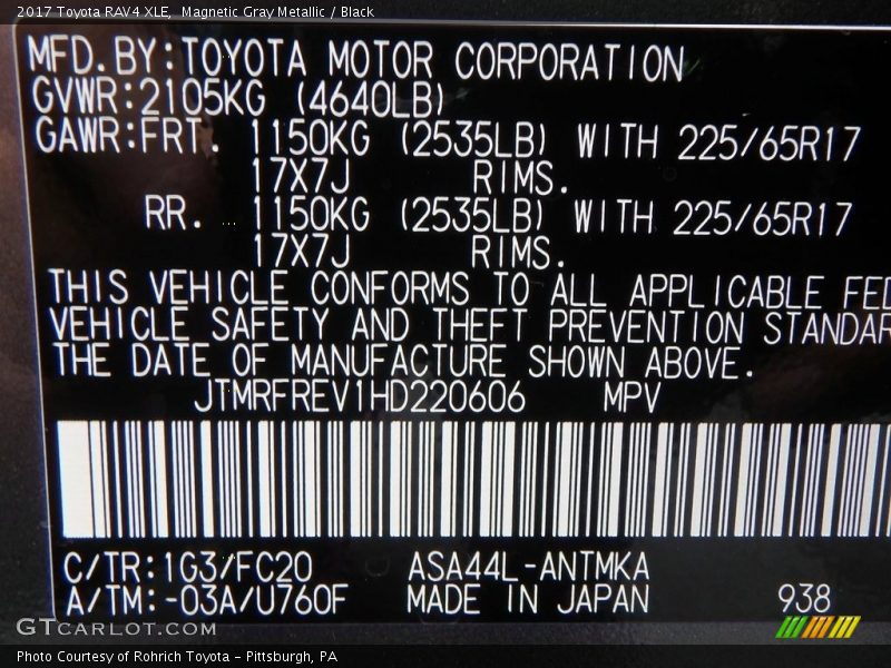 Magnetic Gray Metallic / Black 2017 Toyota RAV4 XLE