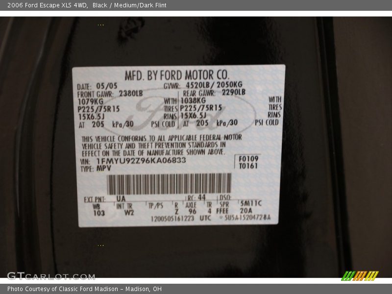Black / Medium/Dark Flint 2006 Ford Escape XLS 4WD