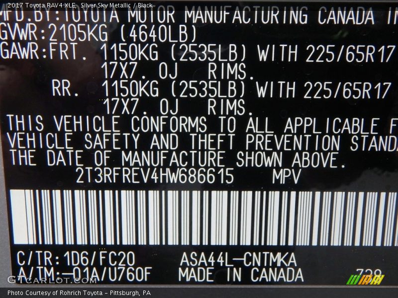 Silver Sky Metallic / Black 2017 Toyota RAV4 XLE