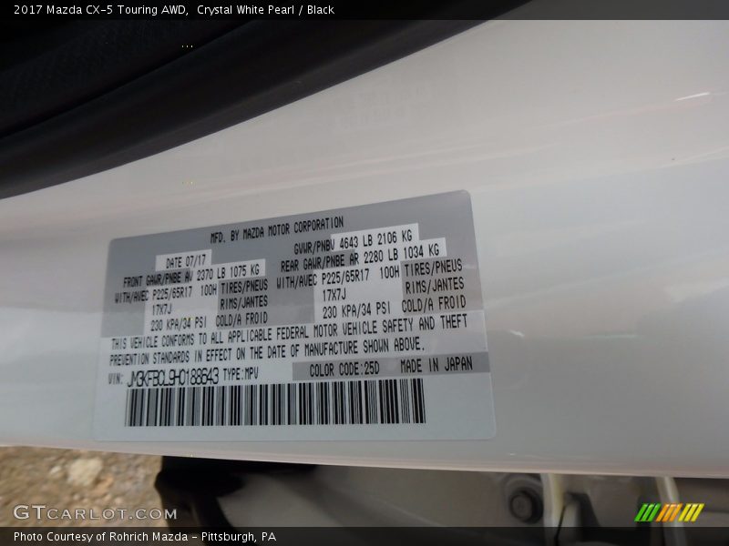 Crystal White Pearl / Black 2017 Mazda CX-5 Touring AWD