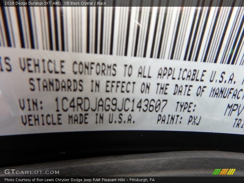 DB Black Crystal / Black 2018 Dodge Durango SXT AWD