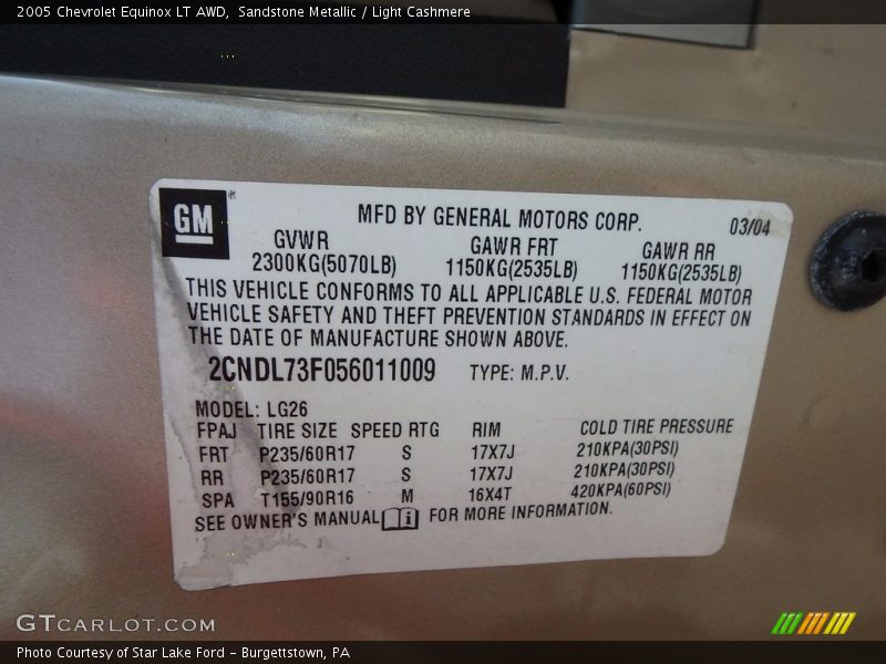 Sandstone Metallic / Light Cashmere 2005 Chevrolet Equinox LT AWD