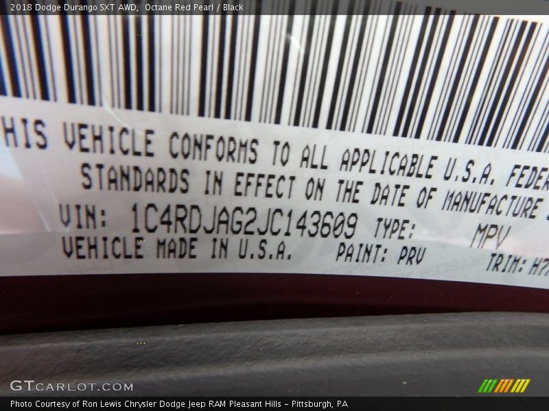 Octane Red Pearl / Black 2018 Dodge Durango SXT AWD