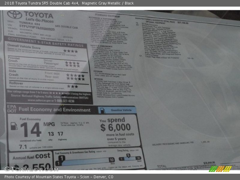 Magnetic Gray Metallic / Black 2018 Toyota Tundra SR5 Double Cab 4x4