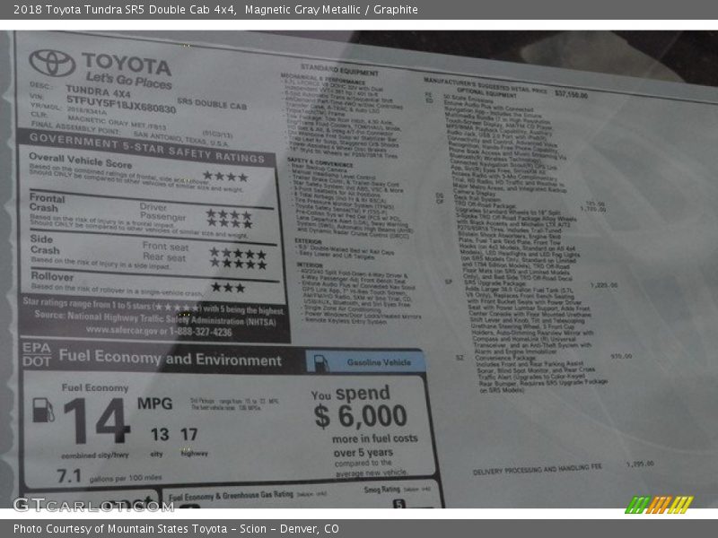 Magnetic Gray Metallic / Graphite 2018 Toyota Tundra SR5 Double Cab 4x4