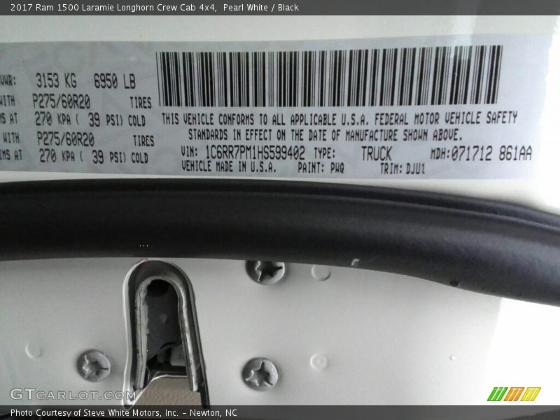 Pearl White / Black 2017 Ram 1500 Laramie Longhorn Crew Cab 4x4