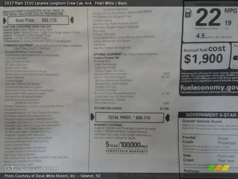 Pearl White / Black 2017 Ram 1500 Laramie Longhorn Crew Cab 4x4