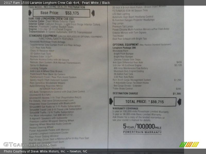 Pearl White / Black 2017 Ram 1500 Laramie Longhorn Crew Cab 4x4