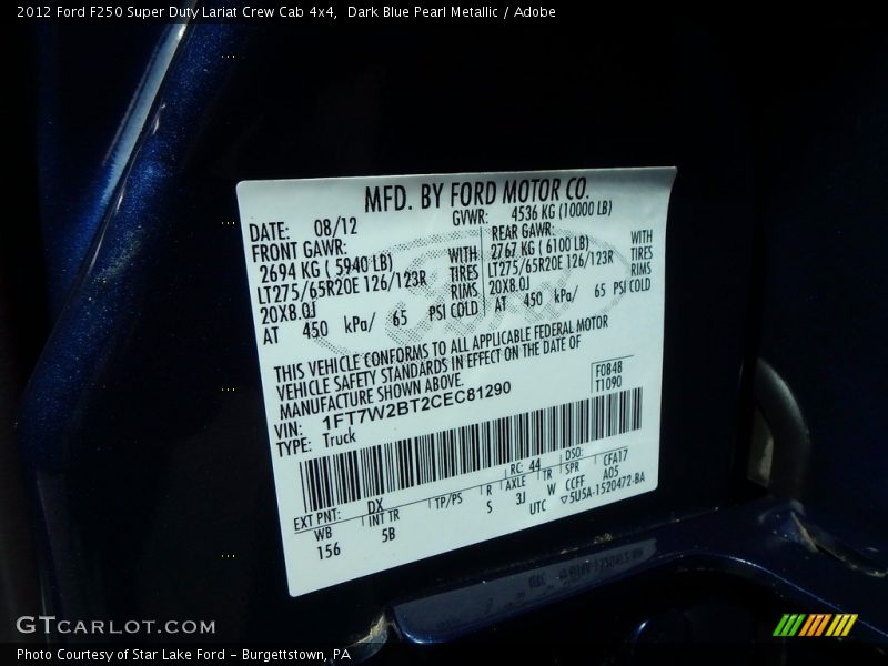 Dark Blue Pearl Metallic / Adobe 2012 Ford F250 Super Duty Lariat Crew Cab 4x4