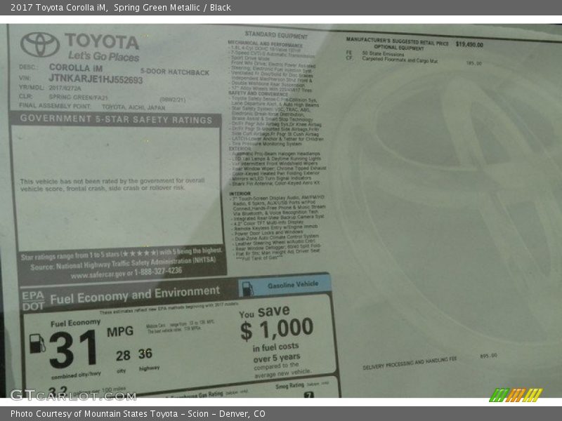 Spring Green Metallic / Black 2017 Toyota Corolla iM