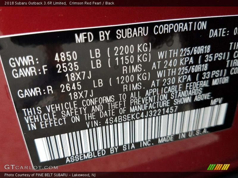 Crimson Red Pearl / Black 2018 Subaru Outback 3.6R Limited