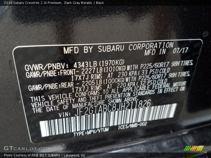 Dark Gray Metallic / Black 2018 Subaru Crosstrek 2.0i Premium