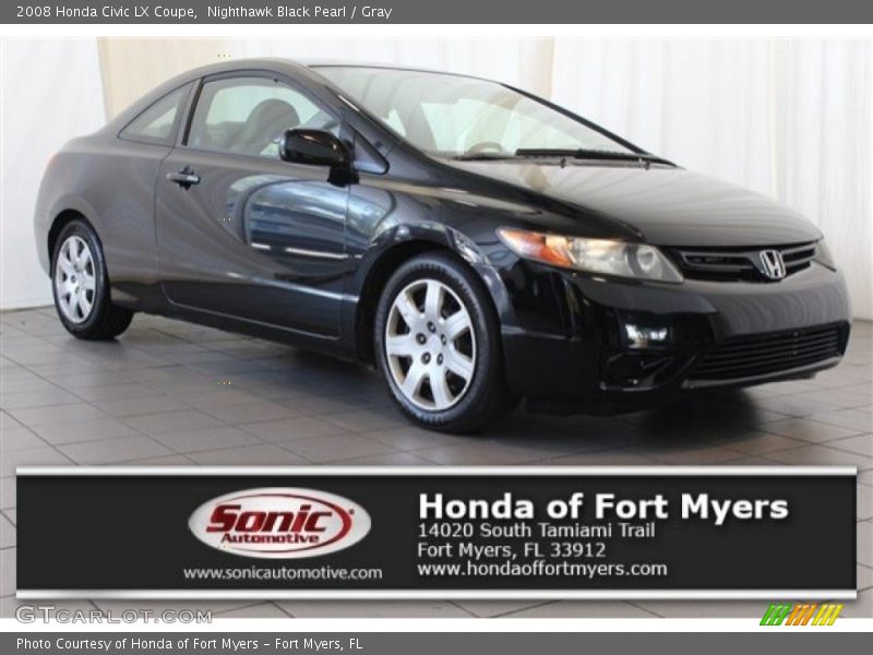 Nighthawk Black Pearl / Gray 2008 Honda Civic LX Coupe
