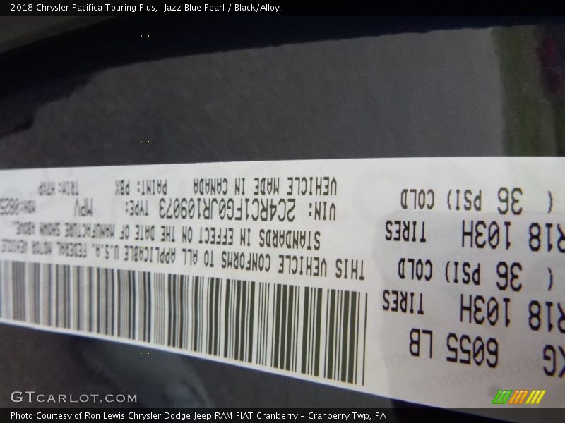 Jazz Blue Pearl / Black/Alloy 2018 Chrysler Pacifica Touring Plus