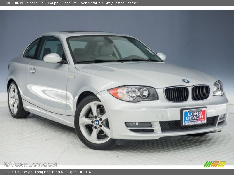 Titanium Silver Metallic / Grey Boston Leather 2009 BMW 1 Series 128i Coupe