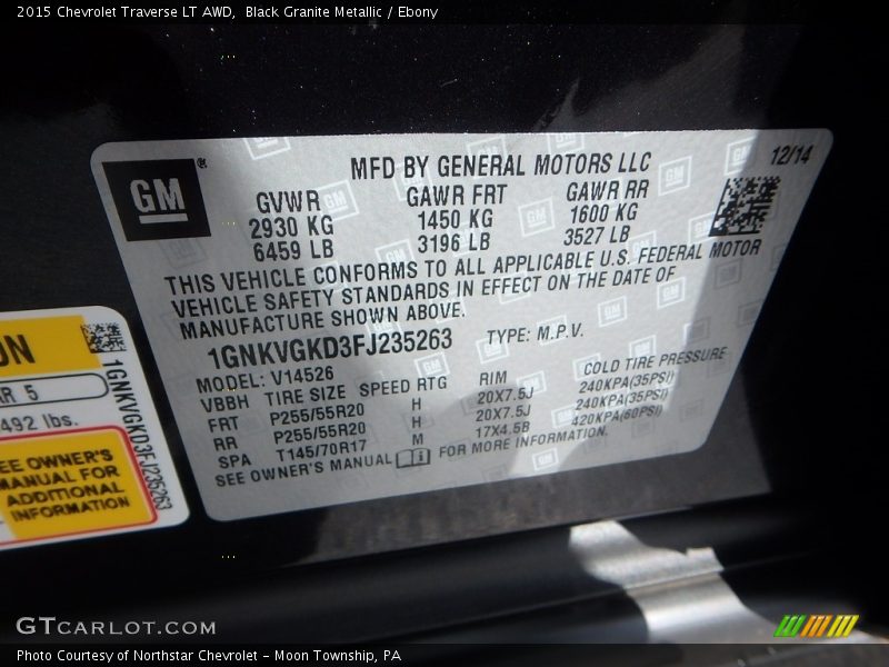 Black Granite Metallic / Ebony 2015 Chevrolet Traverse LT AWD
