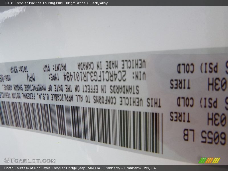 Bright White / Black/Alloy 2018 Chrysler Pacifica Touring Plus