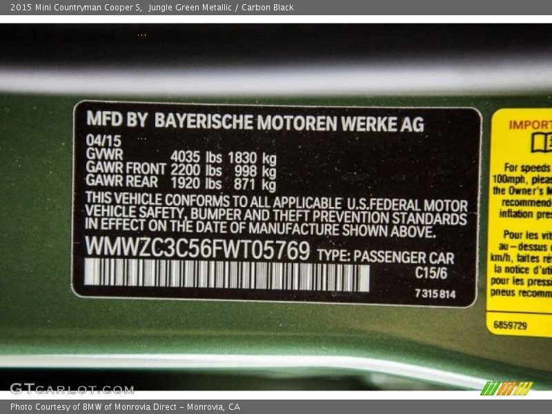 Jungle Green Metallic / Carbon Black 2015 Mini Countryman Cooper S