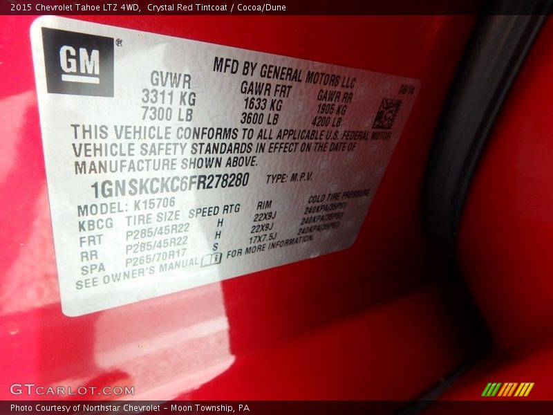 Crystal Red Tintcoat / Cocoa/Dune 2015 Chevrolet Tahoe LTZ 4WD