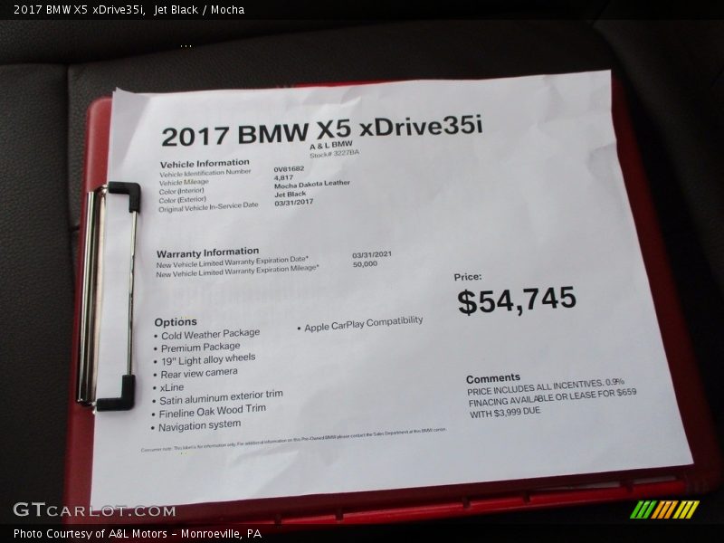 Jet Black / Mocha 2017 BMW X5 xDrive35i