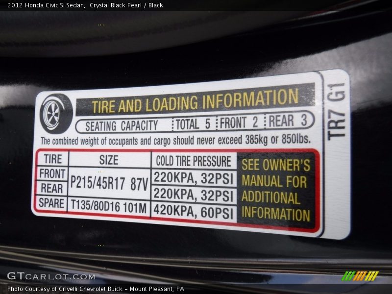 Crystal Black Pearl / Black 2012 Honda Civic Si Sedan