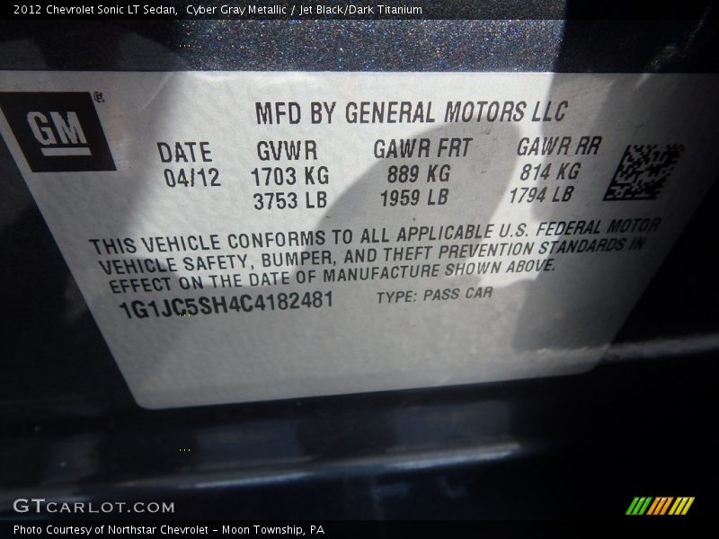Cyber Gray Metallic / Jet Black/Dark Titanium 2012 Chevrolet Sonic LT Sedan