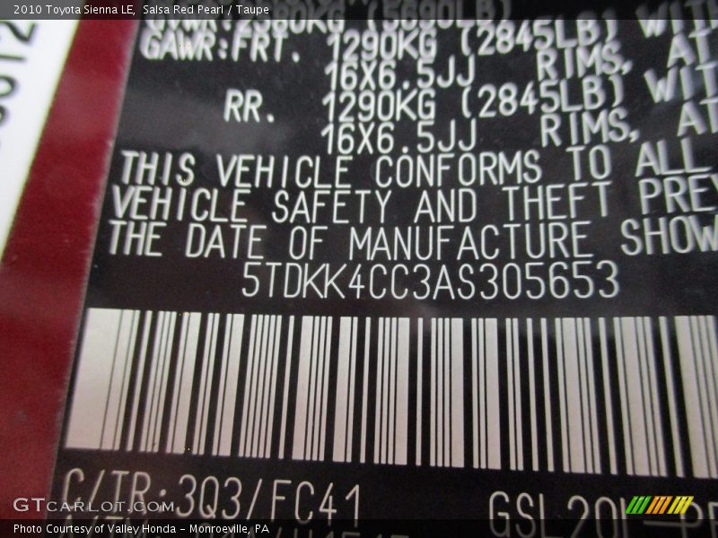 Salsa Red Pearl / Taupe 2010 Toyota Sienna LE
