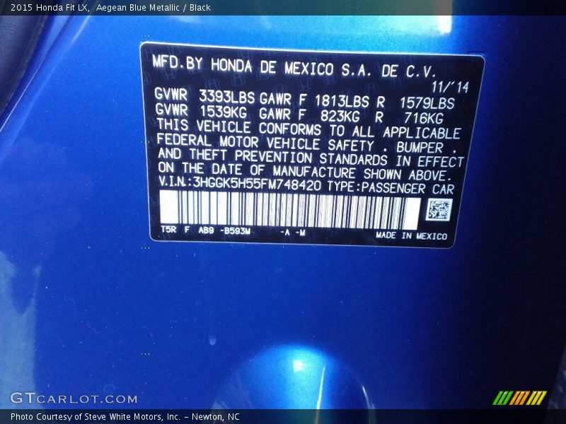 Aegean Blue Metallic / Black 2015 Honda Fit LX