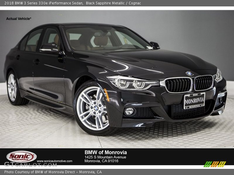 Black Sapphire Metallic / Cognac 2018 BMW 3 Series 330e iPerformance Sedan