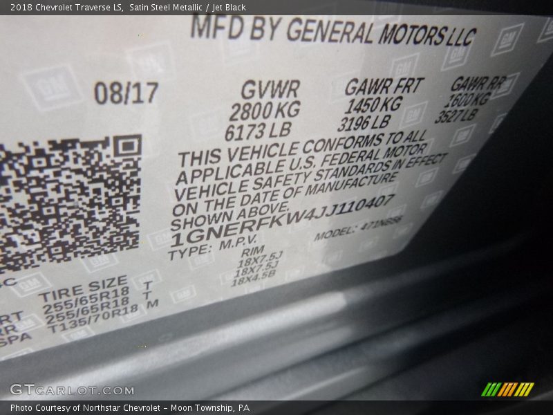 Satin Steel Metallic / Jet Black 2018 Chevrolet Traverse LS