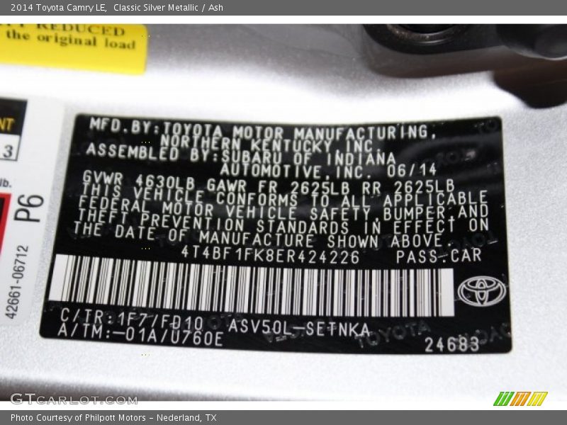 Classic Silver Metallic / Ash 2014 Toyota Camry LE