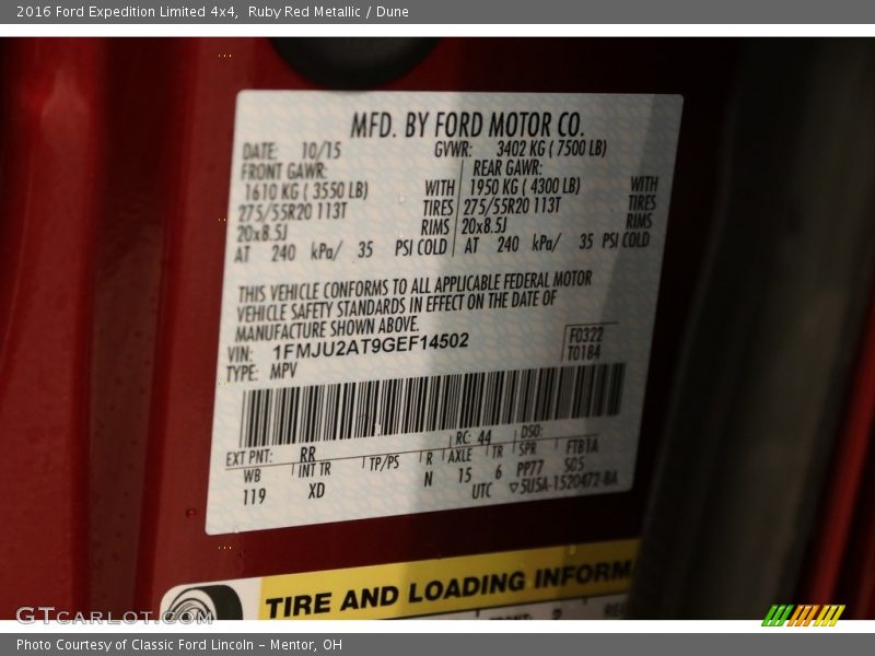 Ruby Red Metallic / Dune 2016 Ford Expedition Limited 4x4