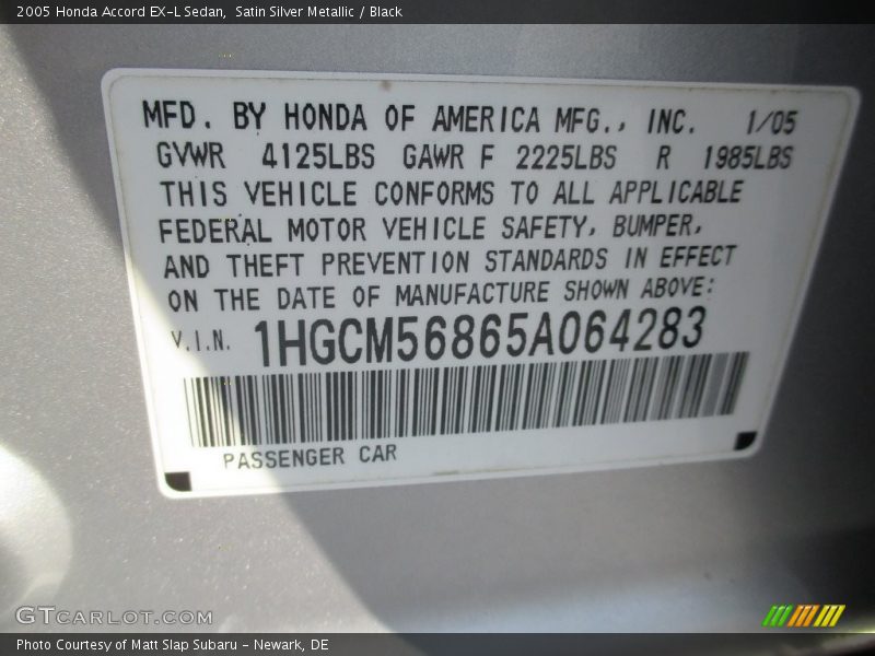 Satin Silver Metallic / Black 2005 Honda Accord EX-L Sedan