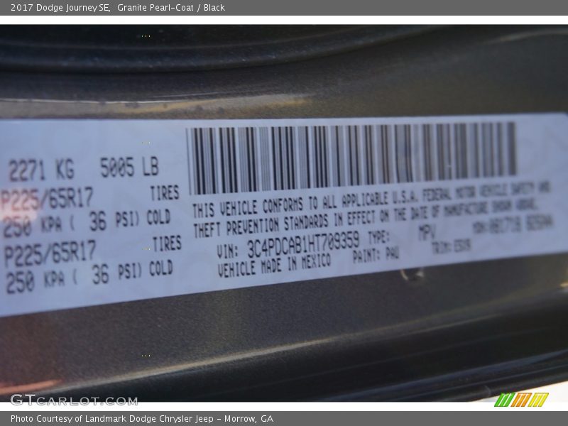 Granite Pearl-Coat / Black 2017 Dodge Journey SE