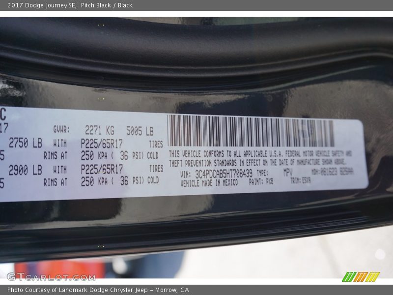 Pitch Black / Black 2017 Dodge Journey SE